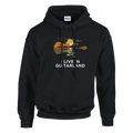 Black hoodie that says "I Live In Guitarland."