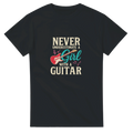 Black T-shirt saying "Never Underestimate A Girl With A Guitar".