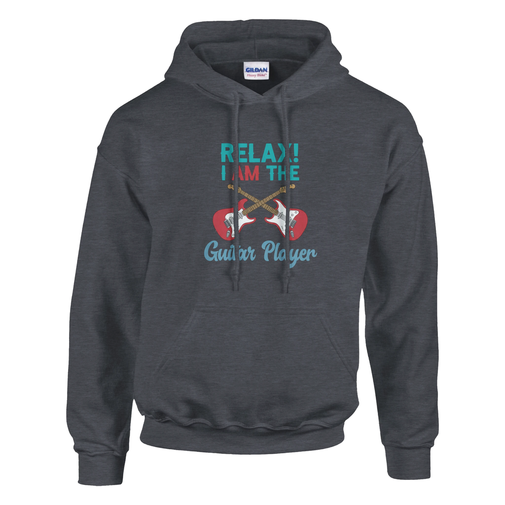 Heather hoodie with 'Relax! I'm the Guitar Player' text and graphic for women who play guitar.
