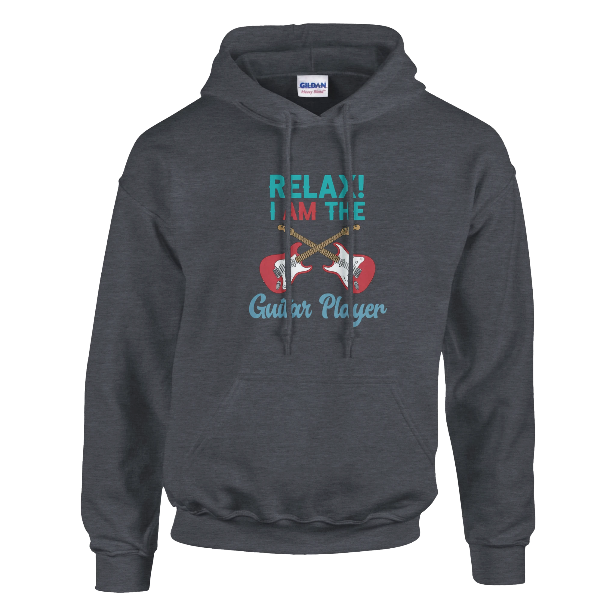 Heather hoodie with 'Relax! I'm the Guitar Player' text and graphic for women who play guitar.